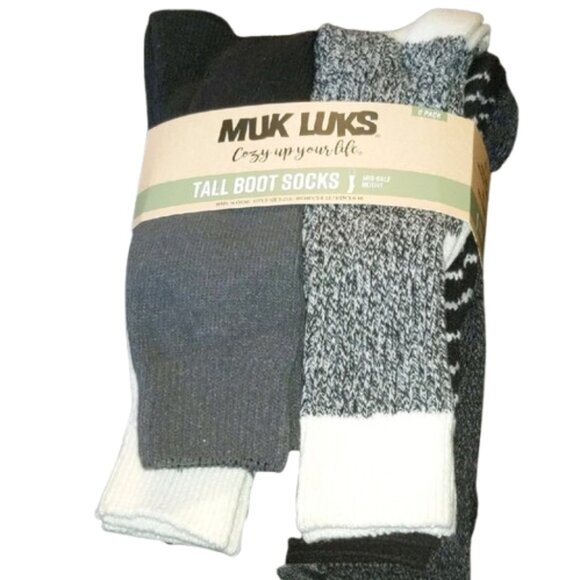 Muk Luks Men's Tall Boot Socks - Black and Gray - Picture 1 of 3